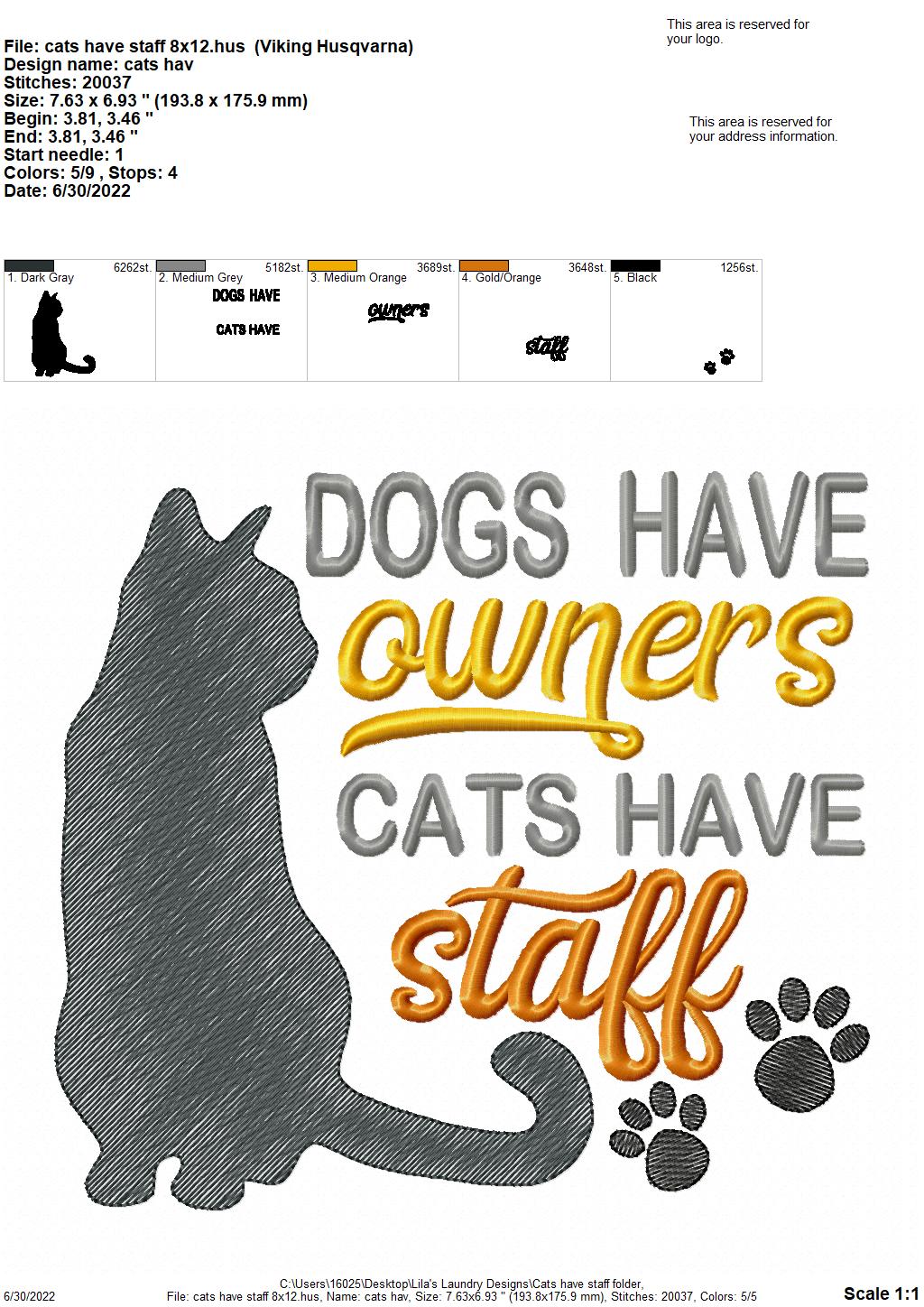 Cats Have Staff - 4 sizes- Digital Embroidery Design