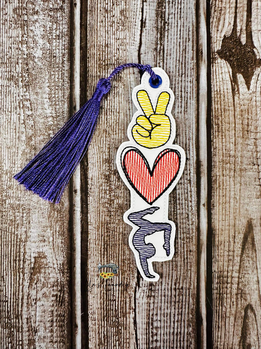 Peace Love Gymnastics Bookmark - Digital Embroidery Design