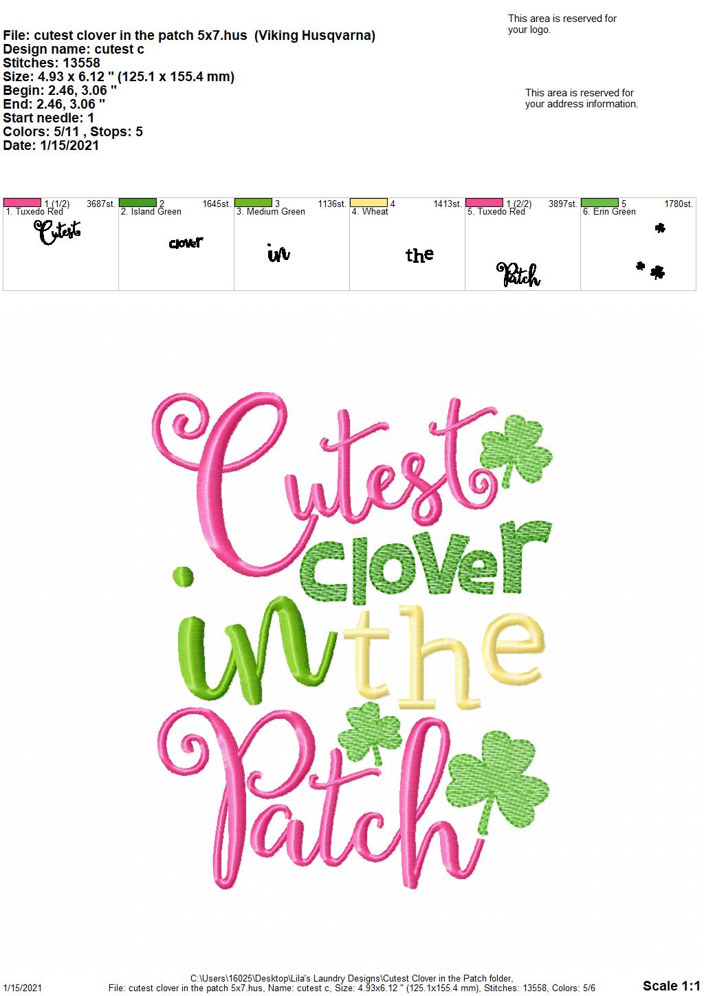 Cutest Clover in the Patch - 3 sizes- Digital Embroidery Design