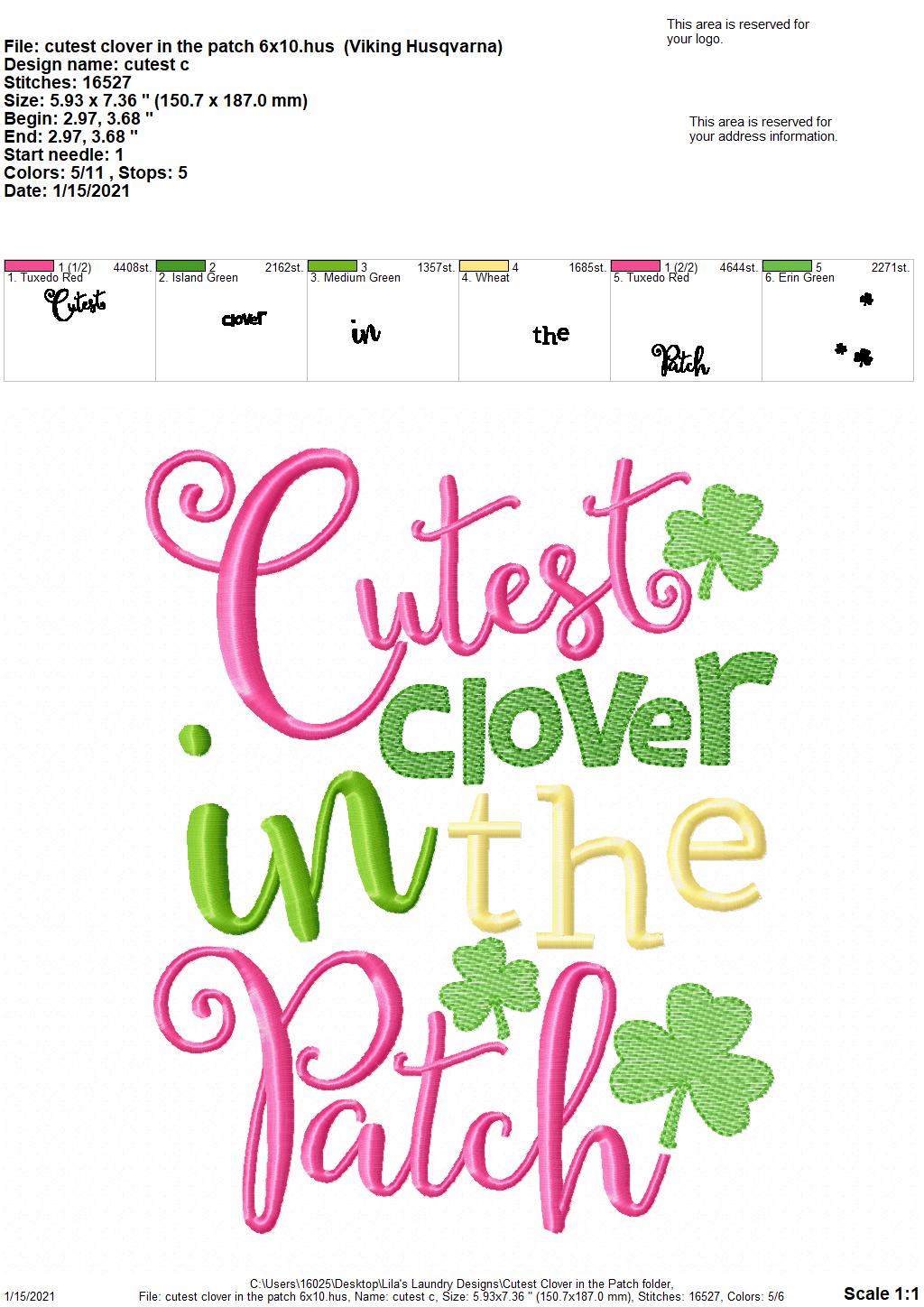 Cutest Clover in the Patch - 3 sizes- Digital Embroidery Design