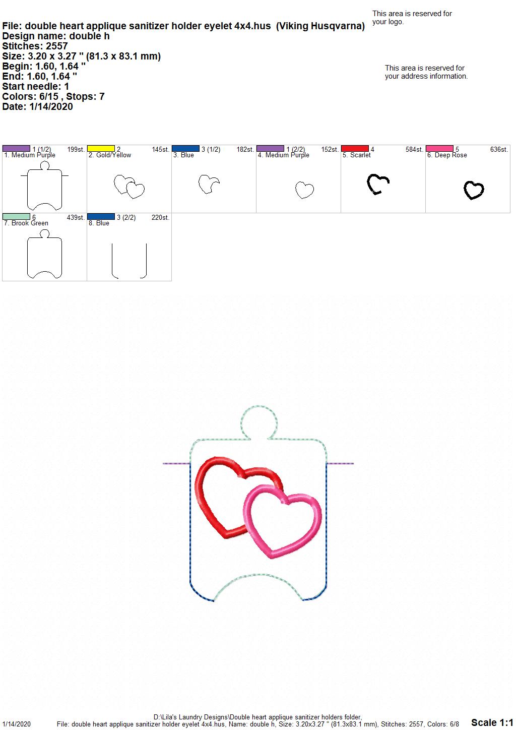 Double Heart Applique Sanitizer Holders - DIGITAL Embroidery DESIGN