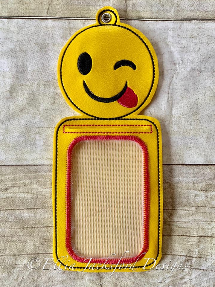 Smiley Winky tongue ID holder - Embroidery Design - DIGITAL Embroidery design