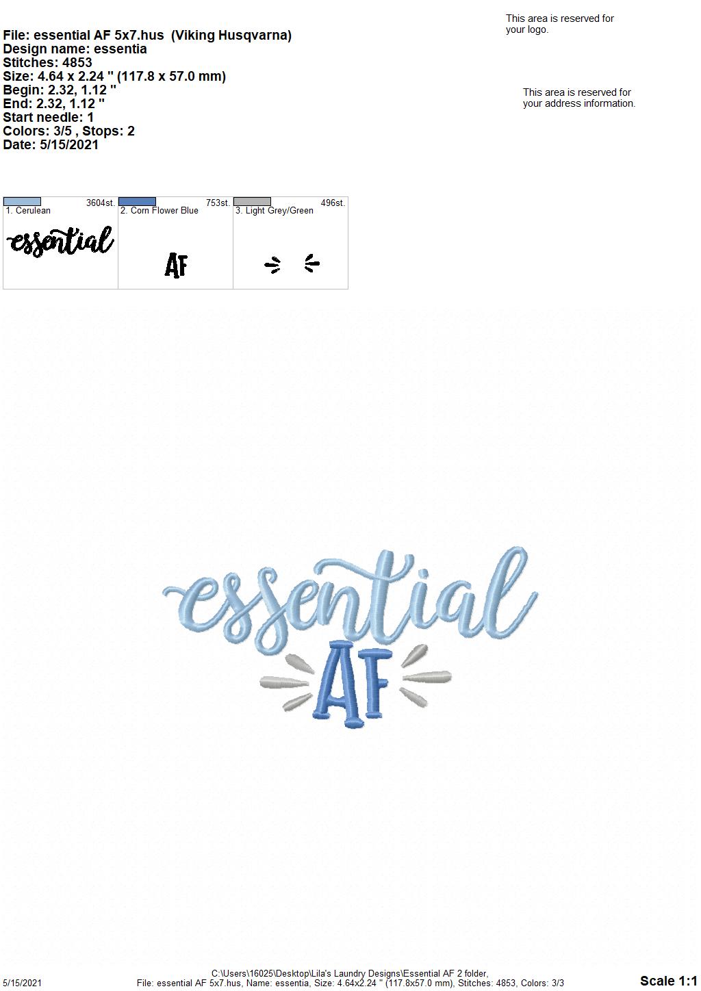 Essential AF 2- 2 sizes- Digital Embroidery Design