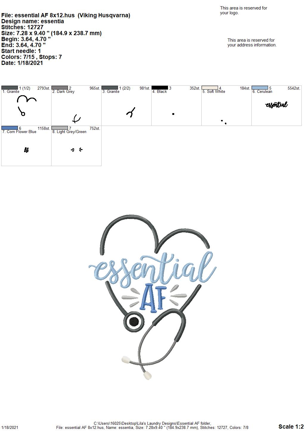 Essential AF - 4 sizes- Digital Embroidery Design