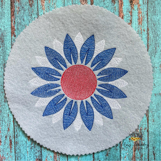Red White Blue Sunflower Sketch - 4 Sizes - Digital Embroidery Design