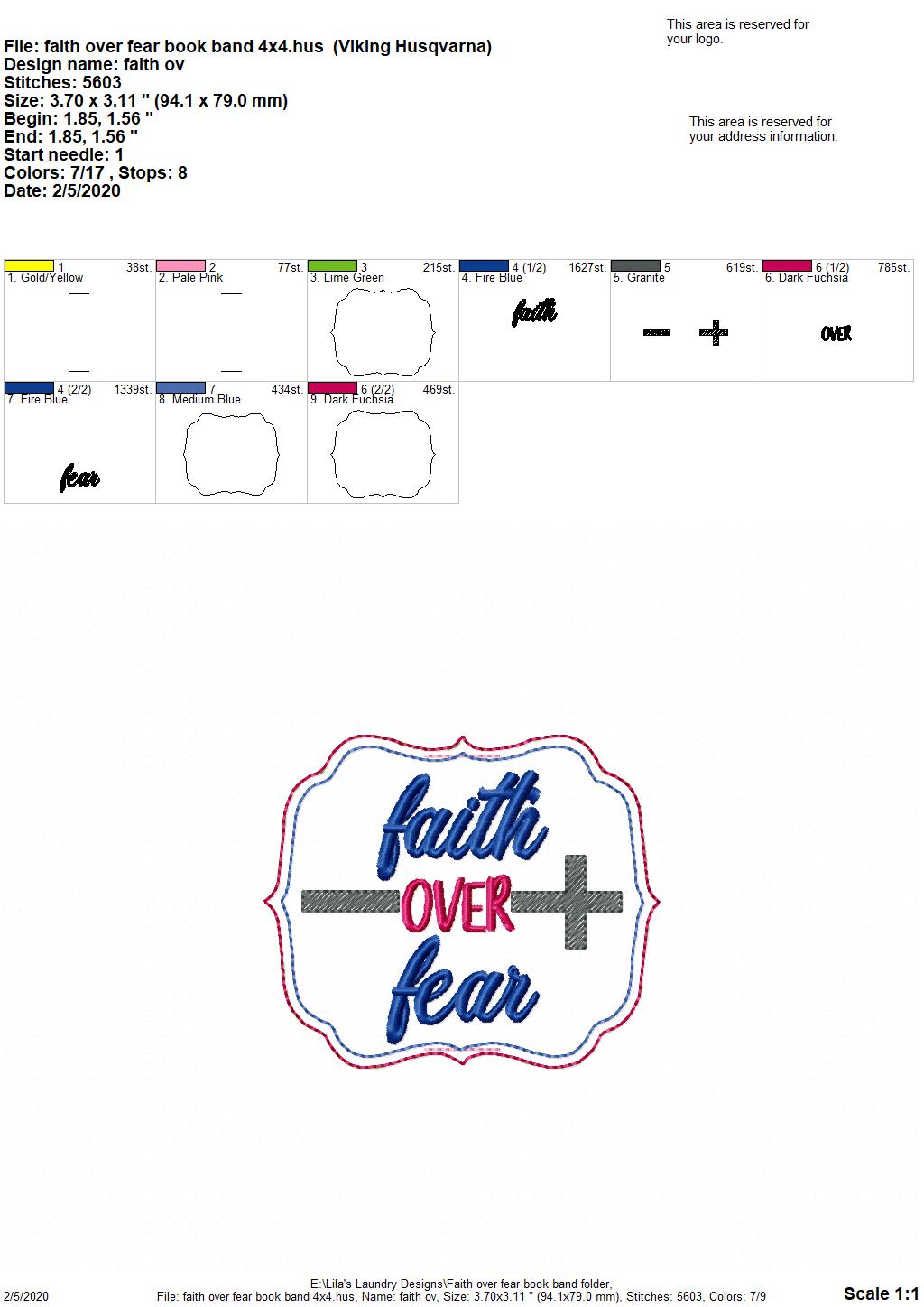 Faith Over Fear - Book Band - Digital Embroidery Design