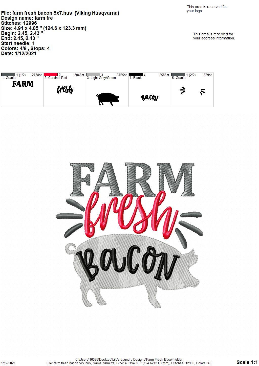 Farm Fresh Bacon - 2 sizes- Digital Embroidery Design