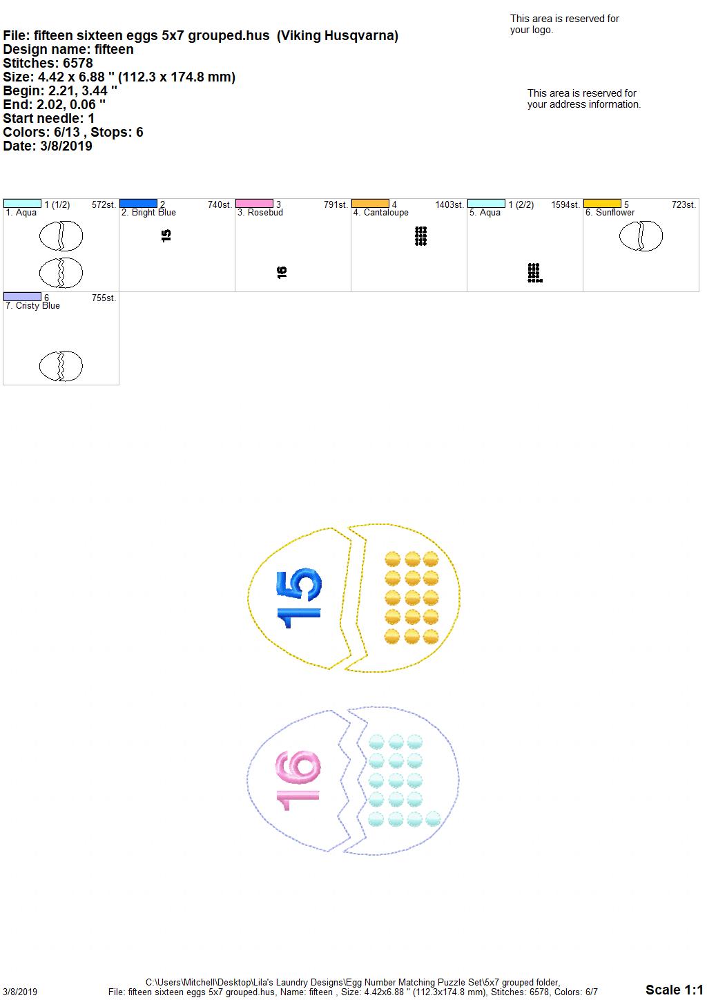 Egg Number Matching Puzzle Set - Digital Embroidery Design