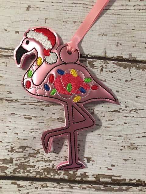 Flamingo Santa with lights Ornament - Embroidery Design - DIGITAL Embroidery DESIGN
