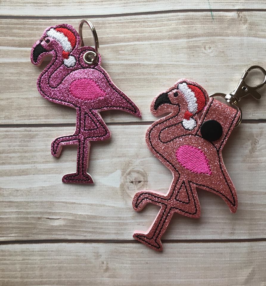 Santa Flamingo Fobs - Embroidery Design - DIGITAL Embroidery DESIGN