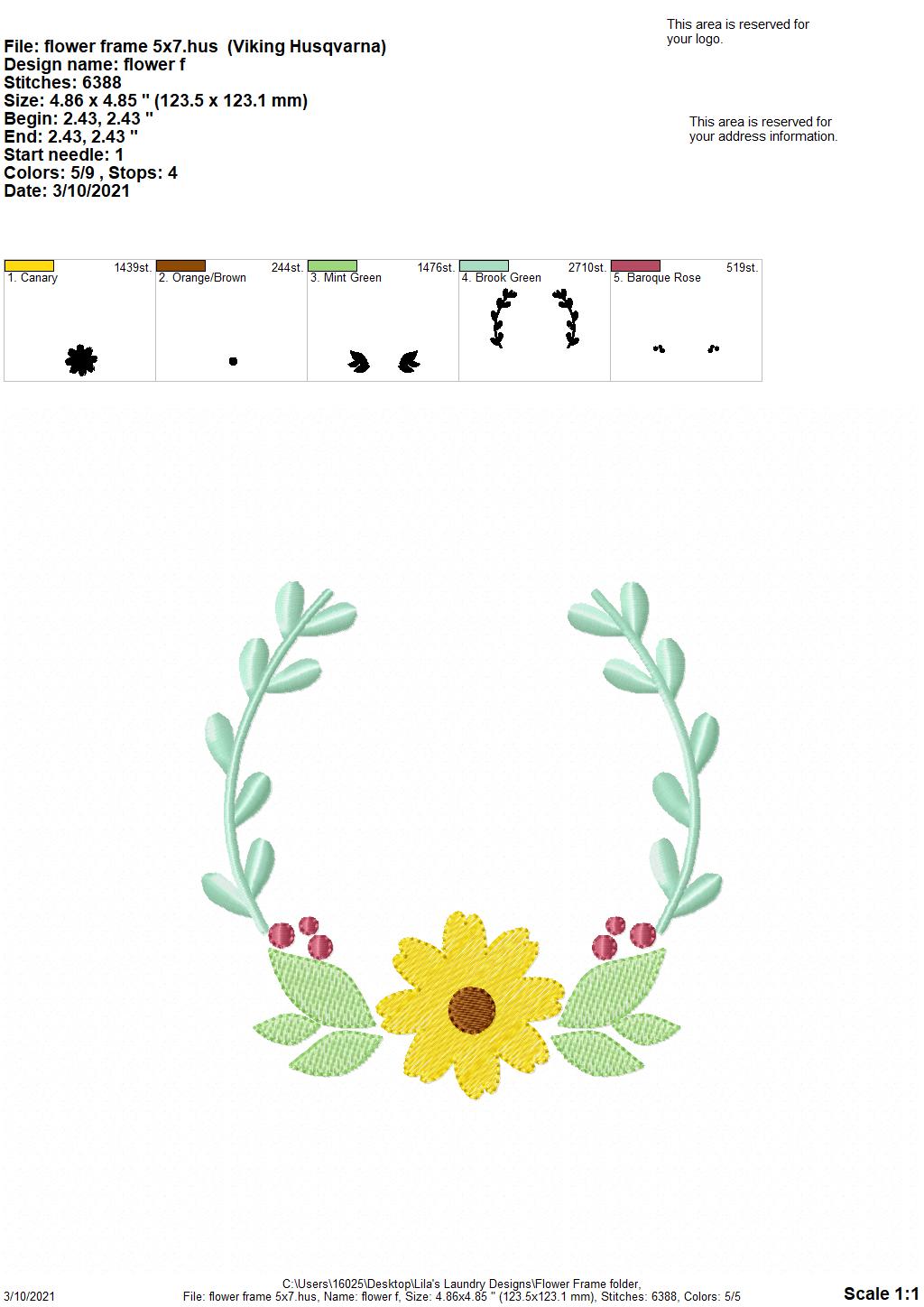 Flower Frame - 3 sizes- Digital Embroidery Design