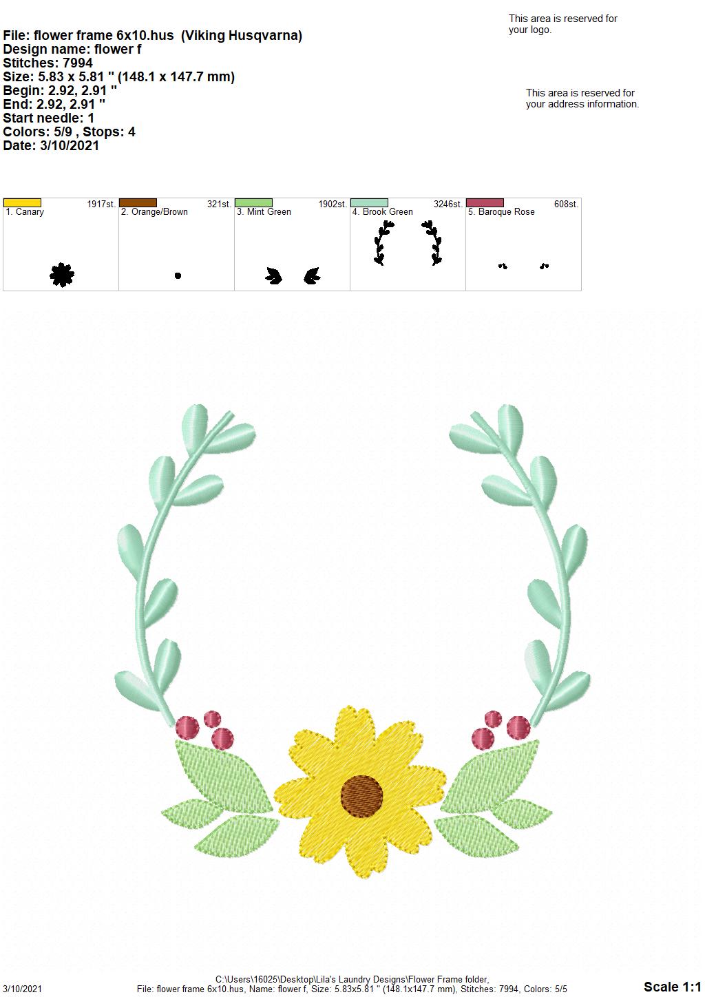 Flower Frame - 3 sizes- Digital Embroidery Design