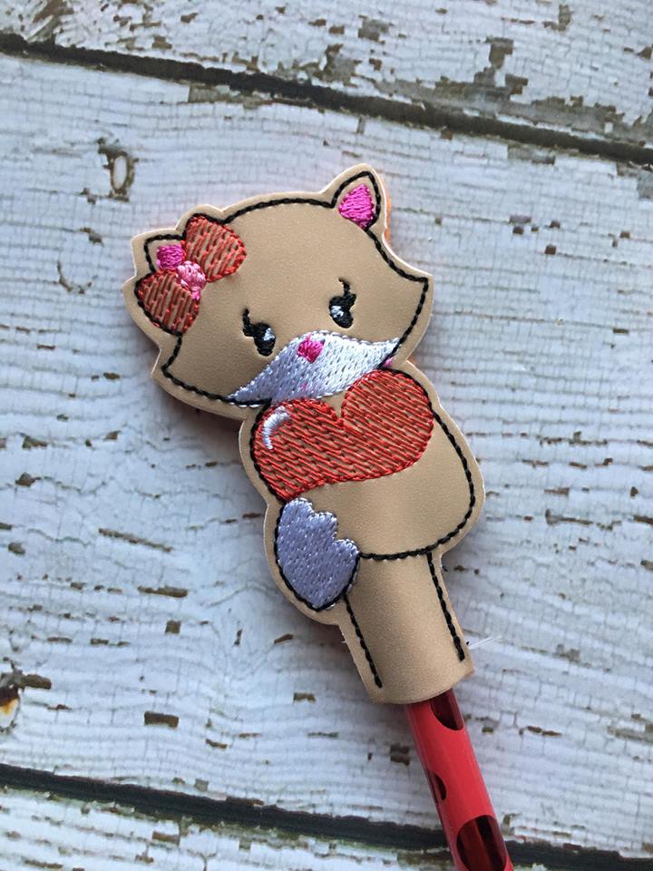 Valentine Girl Fox Pencil Toppers - Embroidery Design - DIGITAL Embroidery DESIGN