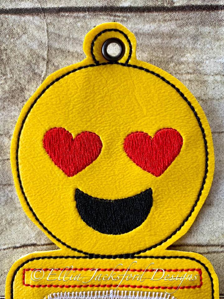 Smiley Heart Eyes ID holder - Embroidery Design - DIGITAL Embroidery design