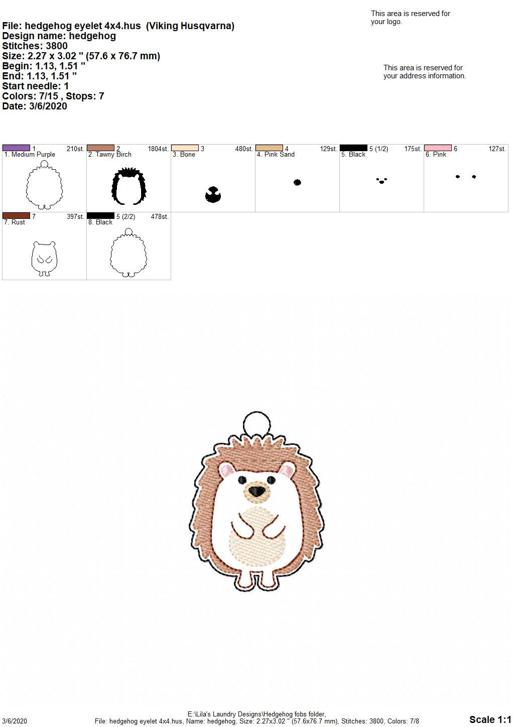 Hedgehog Fobs -  DIGITAL Embroidery DESIGN