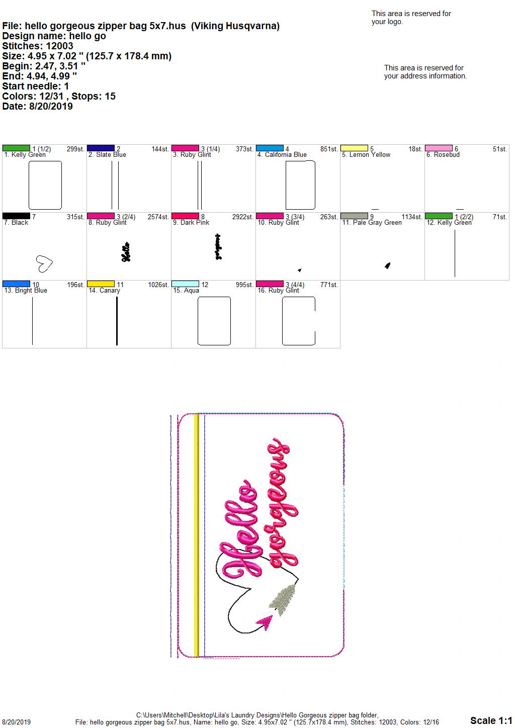 Hello Gorgeous Zipper Bag - 2 sizes - Digital Embroidery Design