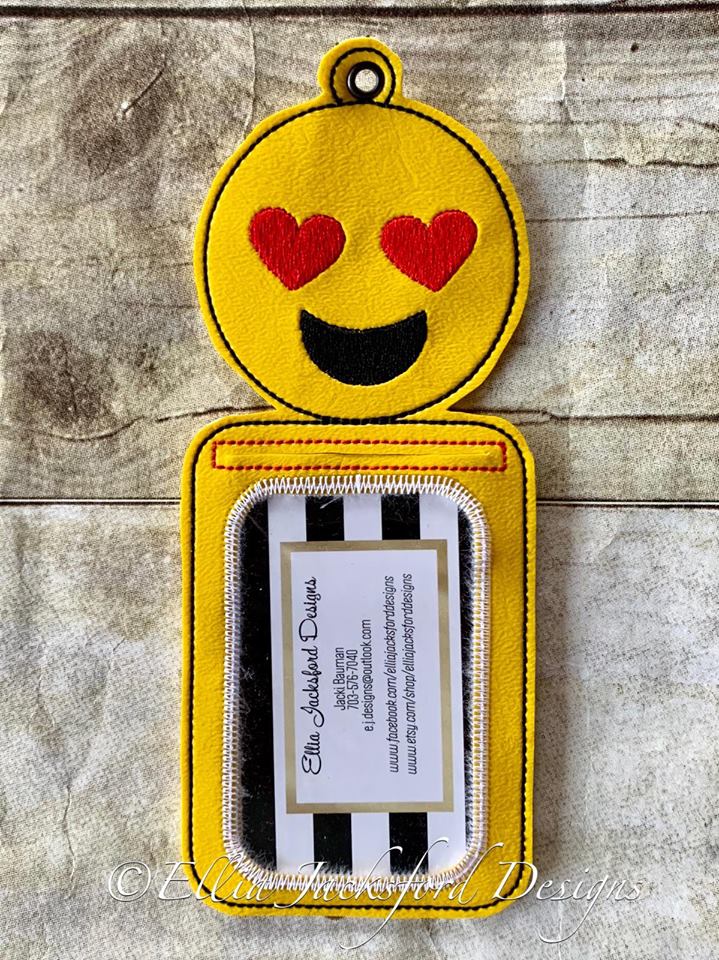Smiley Heart Eyes ID holder - Embroidery Design - DIGITAL Embroidery design