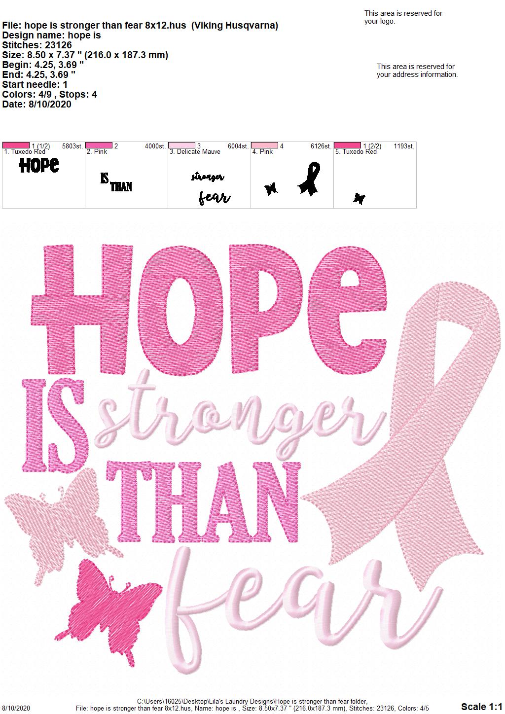 Hope Is Stronger Than Fear - 3 Sizes - Digital Embroidery Design
