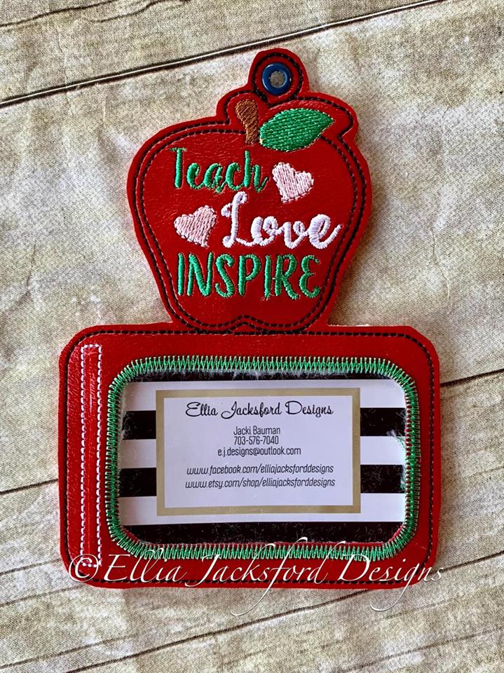 Teach Love Inspire horizontal ID holder - Embroidery Design - DIGITAL Embroidery design