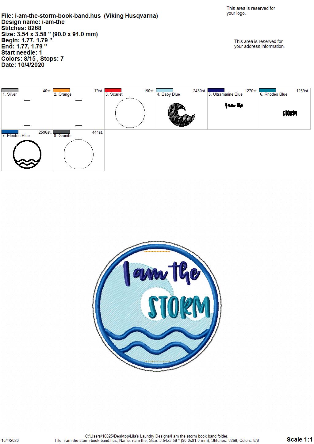 I Am The Storm Book Band - Digital Embroidery Design