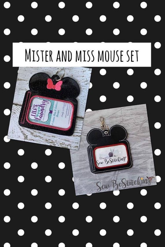 Mister AND Miss Mouse Horizontal ID holder/luggage tag set- 5 x 7 - Embroidery Design - digital Embroidery design