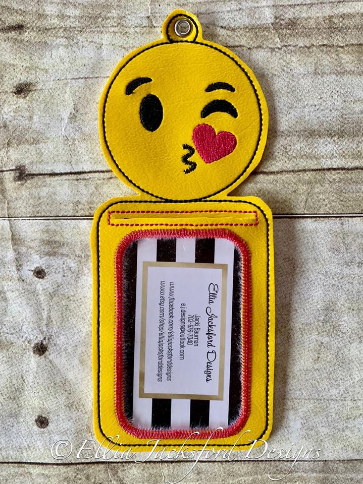 Smiley Blowing Kiss ID holder - Embroidery Design - DIGITAL Embroidery design