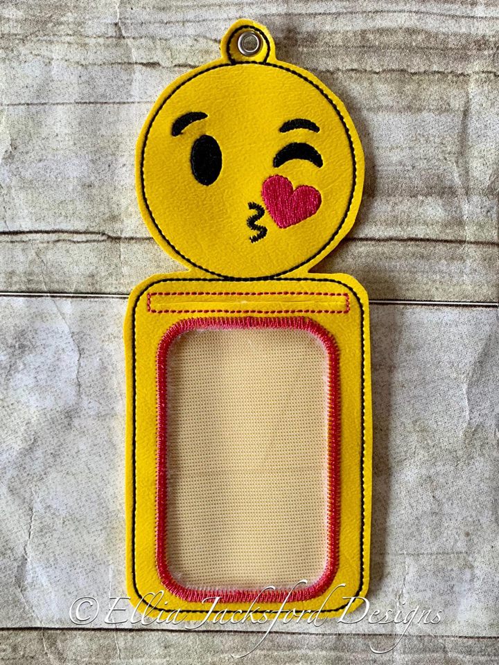 Smiley Blowing Kiss ID holder - Embroidery Design - DIGITAL Embroidery design