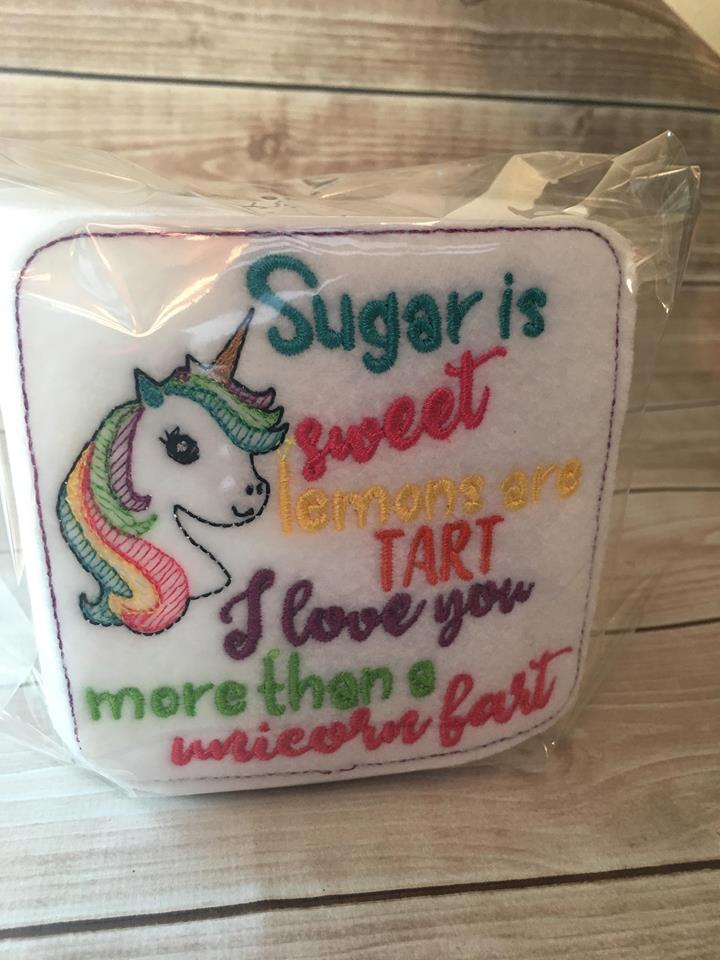 Sugar is sweet unicorn toilet paper feltie 4x4 - Embroidery Design - DIGITAL Embroidery DESIGN
