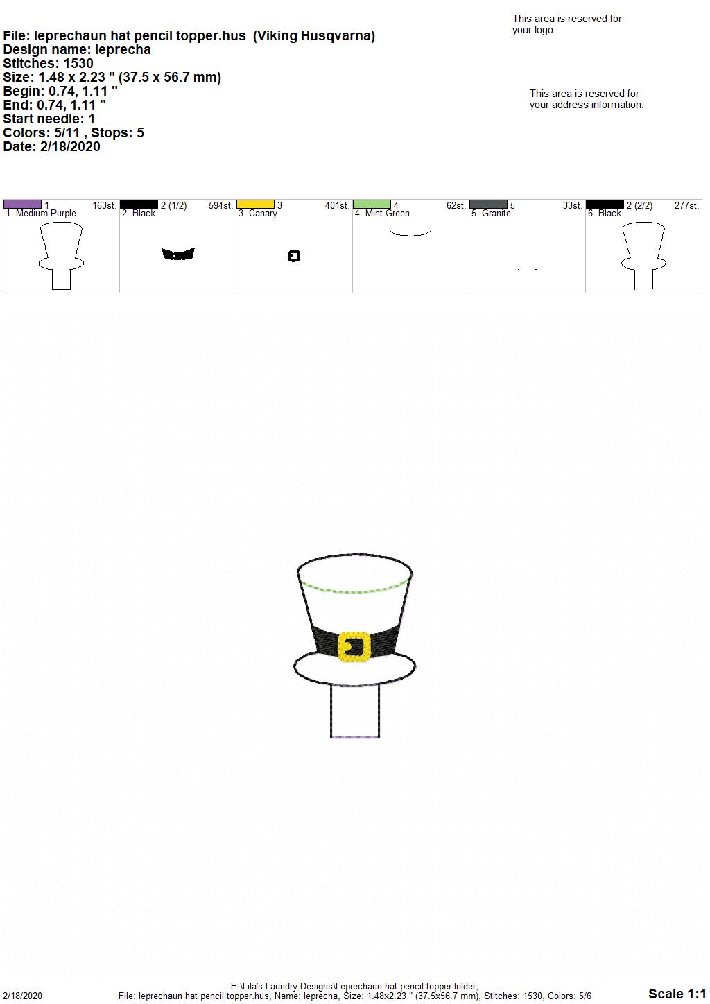 Leprechaun Hat Pencil Toppers - DIGITAL Embroidery DESIGN