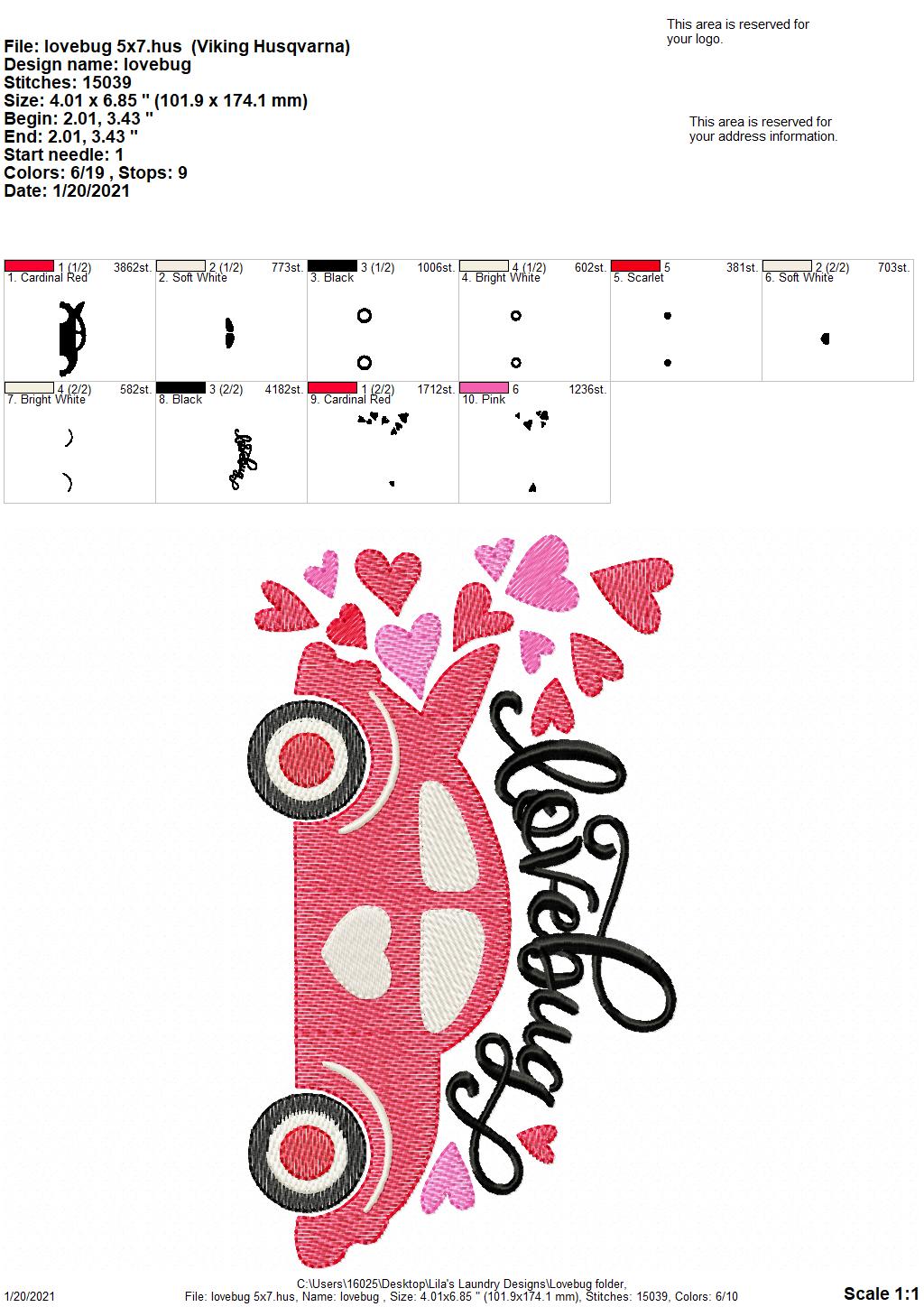 Lovebug - 3 sizes- Digital Embroidery Design