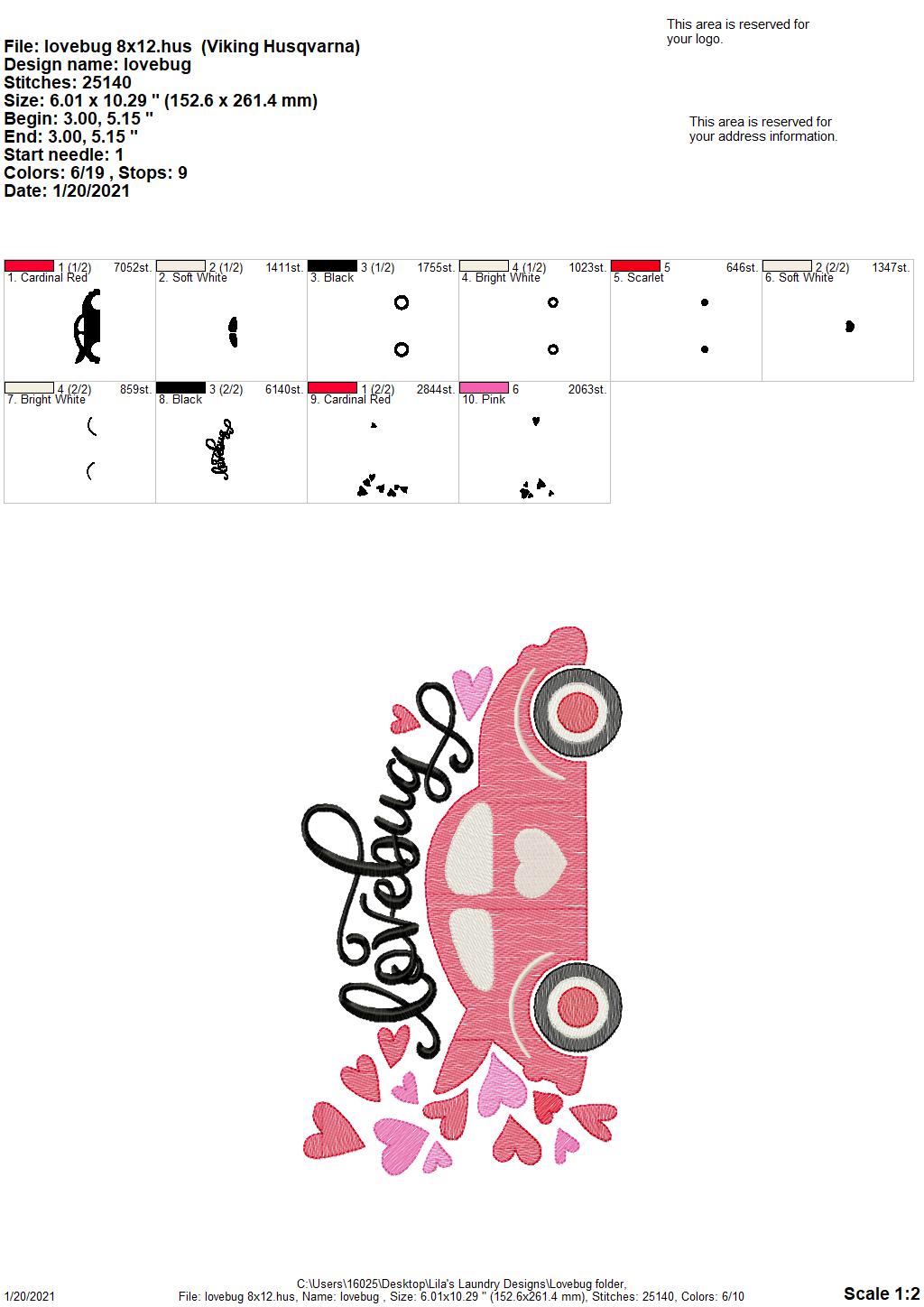 Lovebug - 3 sizes- Digital Embroidery Design