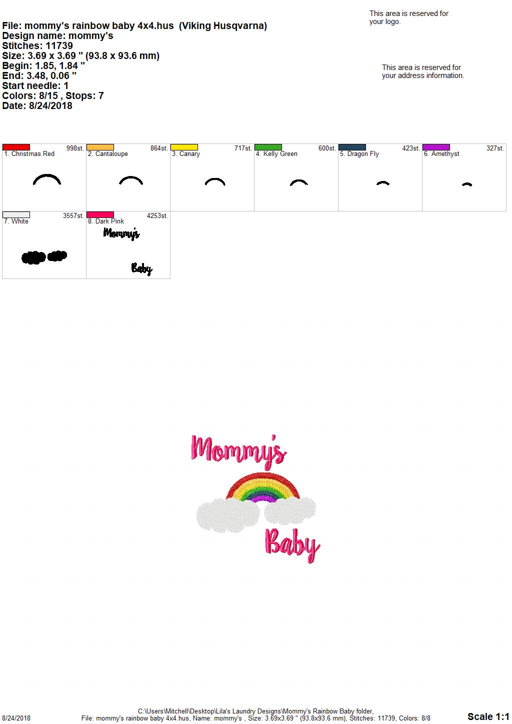 Mommy's Rainbow Baby 4x4 filled & 5 x 7 applique - Embroidery Design - DIGITAL Embroidery DESIGN
