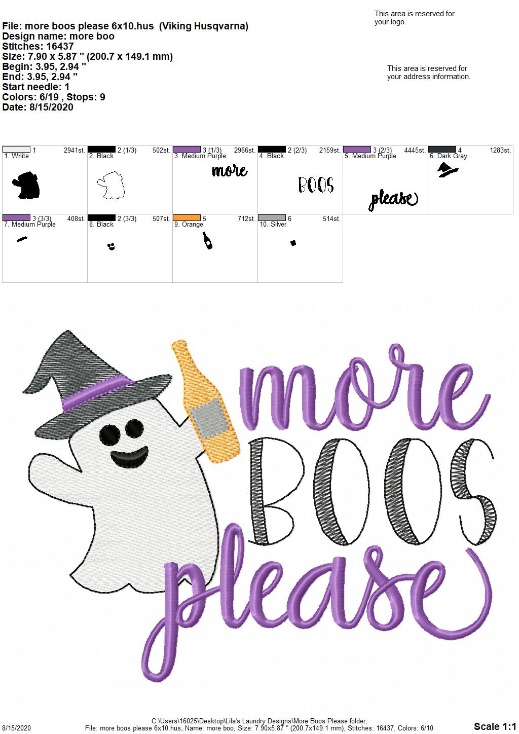 More Boos Please - 2 Sizes - Digital Embroidery Design