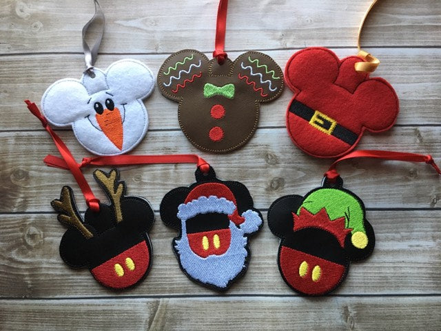Mouse Christmas Ornament Set of Six - Embroidery Design - DIGITAL Embroidery DESIGN