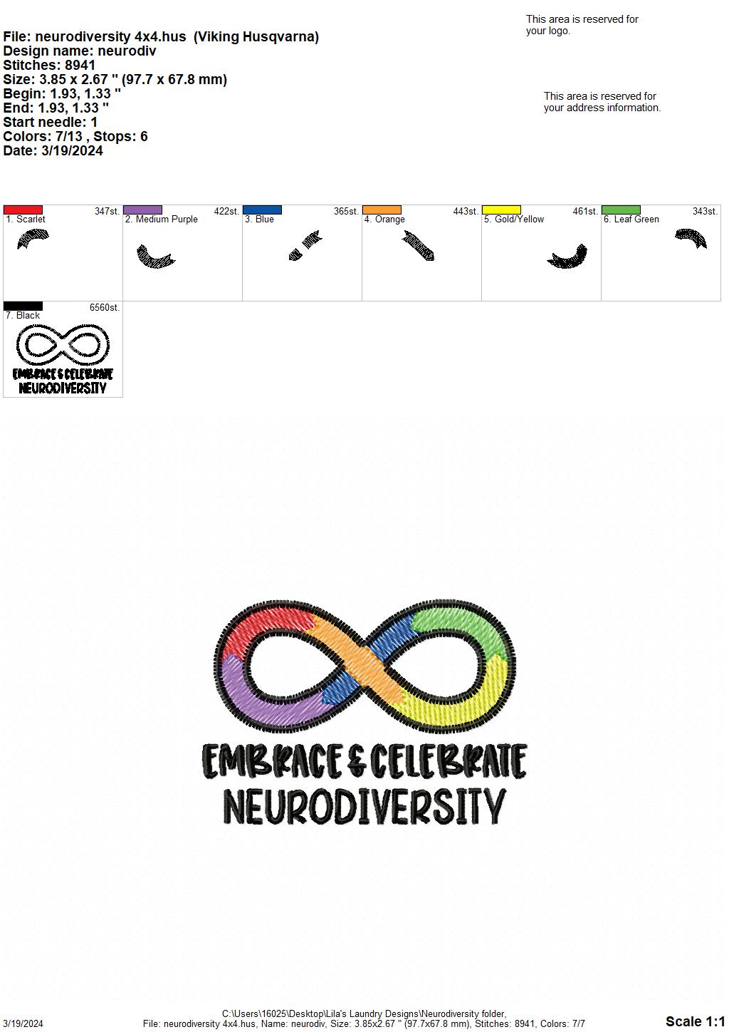 Neurodiversity - 4 Sizes - Digital Embroidery Design