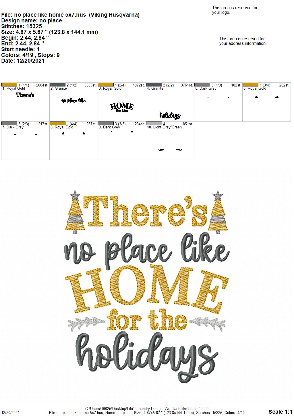 No Place Like Home - 3 sizes- Digital Embroidery Design