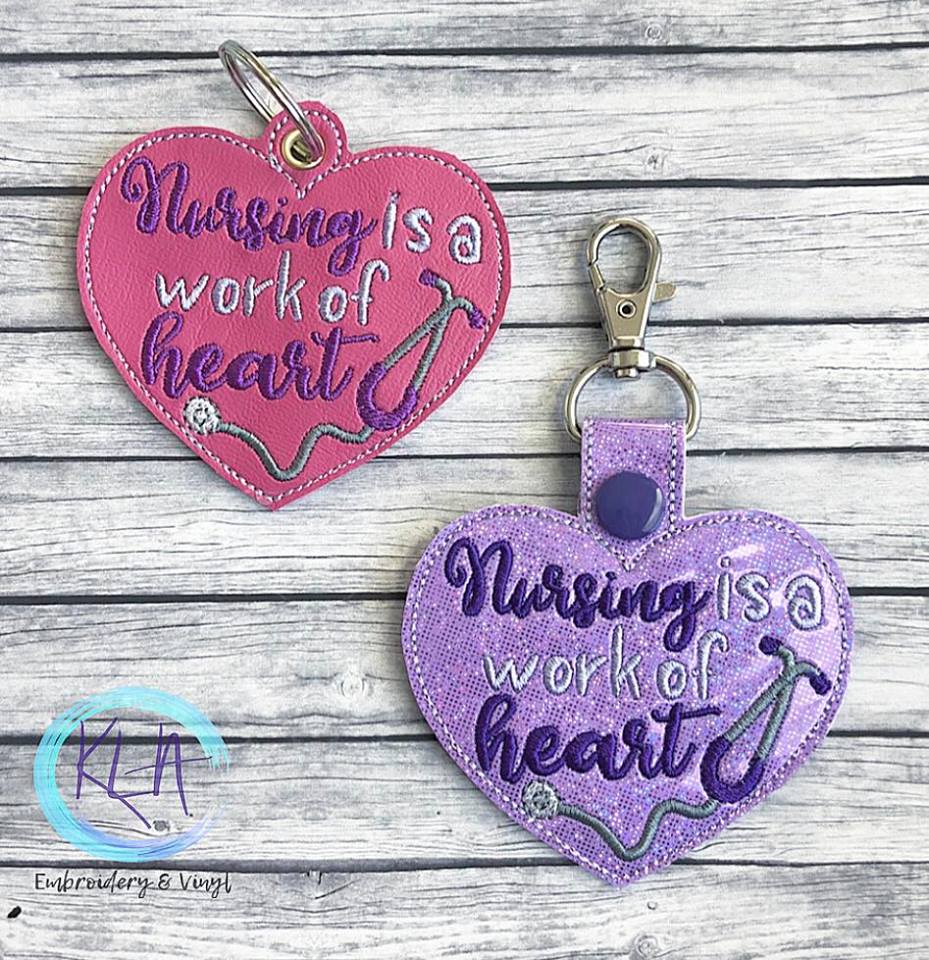 Nursing is a Work of Heart Fobs - Embroidery Design - DIGITAL Embroidery design
