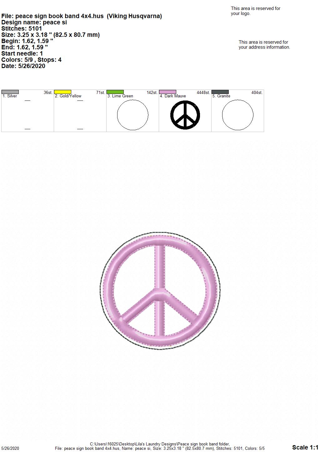Peace Sign Book Band - Digital Embroidery Design