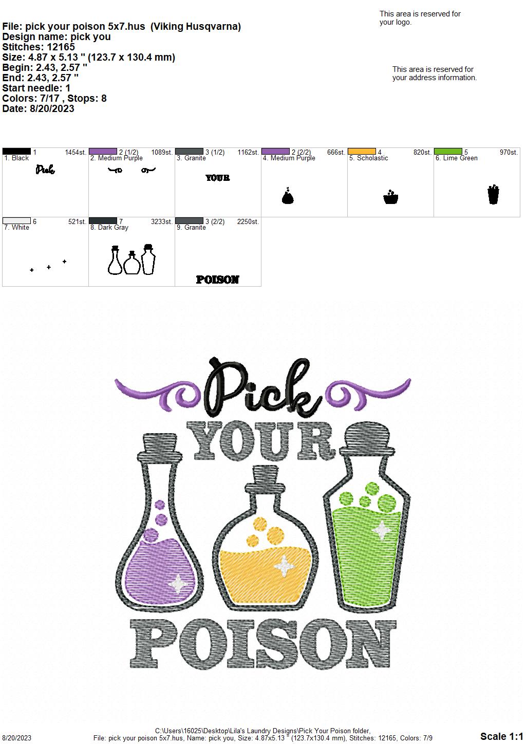 Pick Your Poison - 3 sizes- Digital Embroidery Design