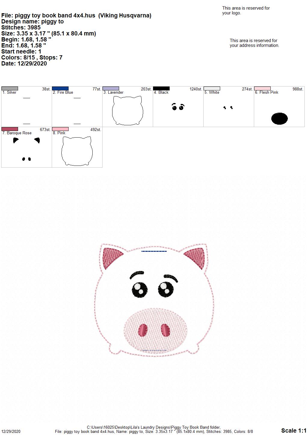 Piggy Toy - Book Band - Embroidery Design, Digital File