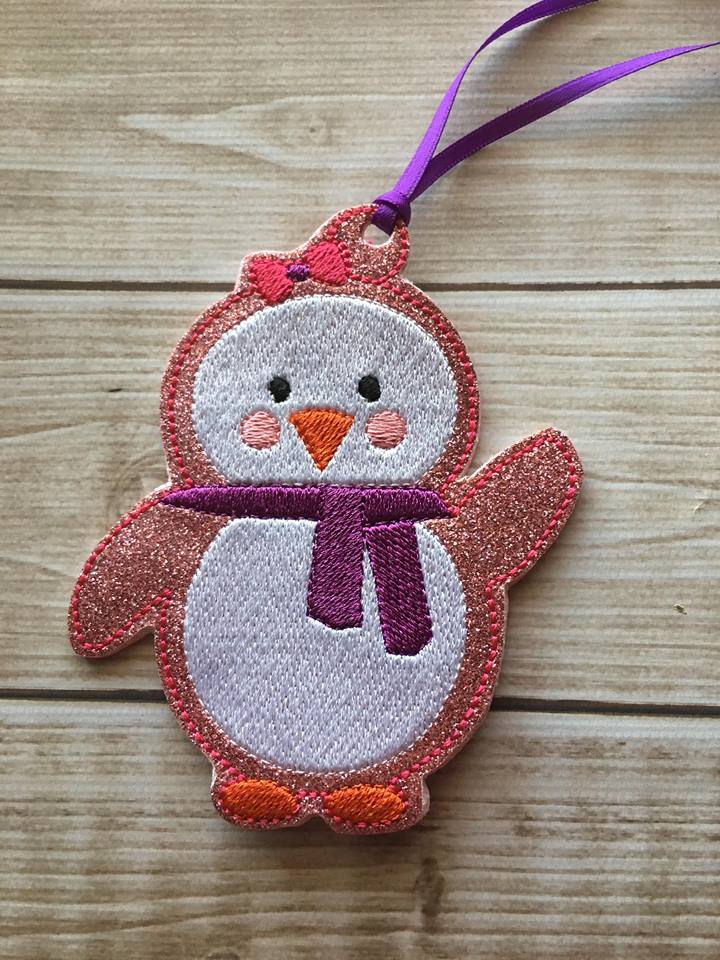 Girly Penguin Ornament  - Digital Embroidery Design