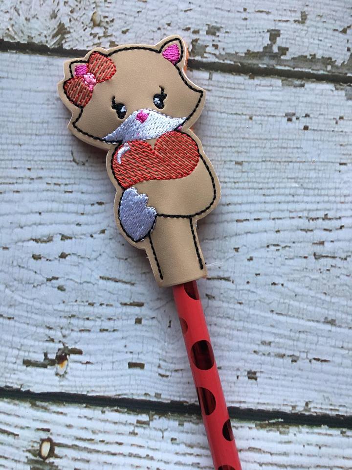 Valentine Girl Fox Pencil Toppers - Embroidery Design - DIGITAL Embroidery DESIGN