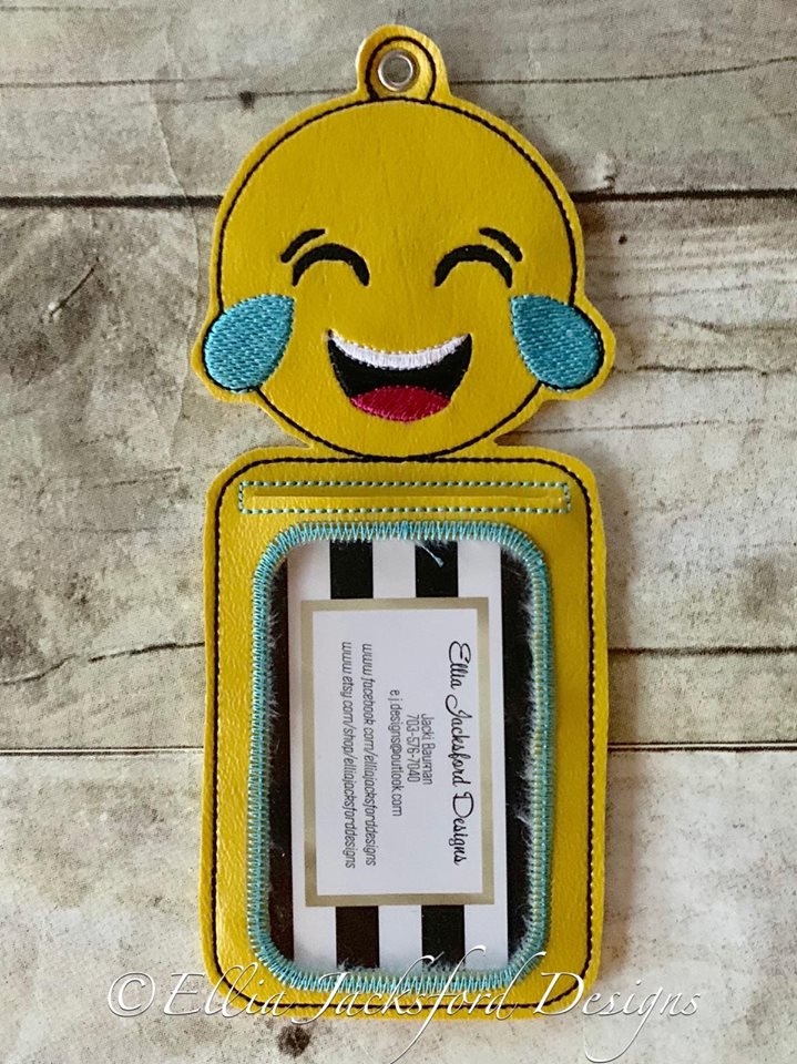 Smiley Crying Laughing ID holder - Embroidery Design - DIGITAL Embroidery design
