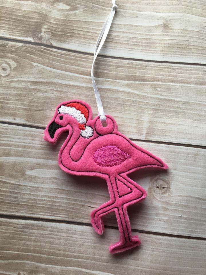 Flamingo Santa Ornaments 4x4 and 5x7 grouped included- Embroidery Design - DIGITAL Embroidery DESIGN
