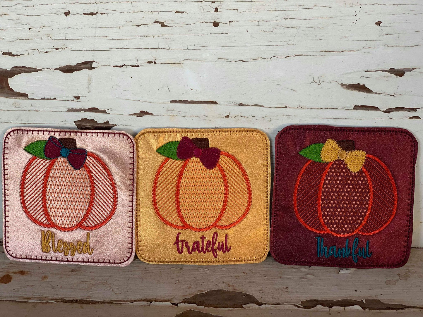 Fall Pumpkin Coaster Set 4x4 - DIGITAL Embroidery DESIGN