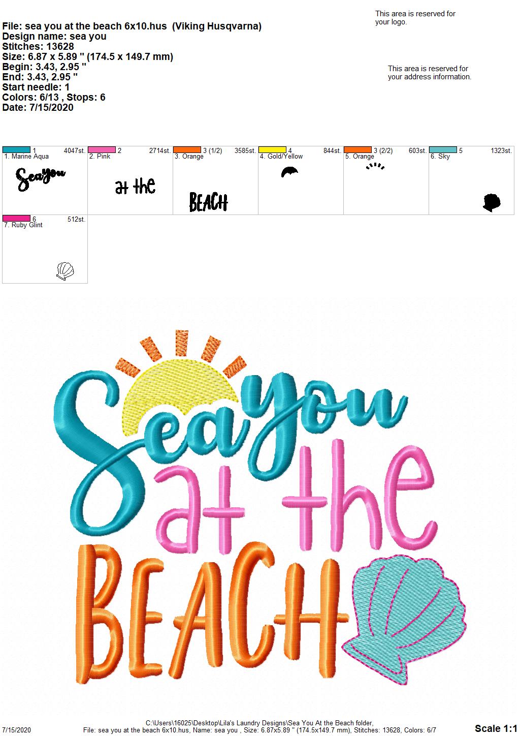 Sea You At the Beach - 2 Sizes - Digital Embroidery Design