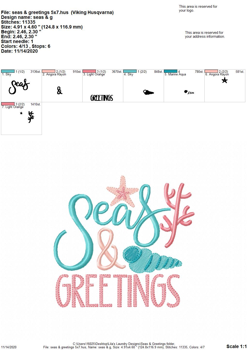 Seas & Greetings - 2 Sizes - Digital Embroidery Design