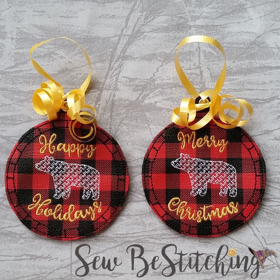 Rustic Bear Holiday Ornaments - Embroidery Design - DIGITAL Embroidery DESIGN