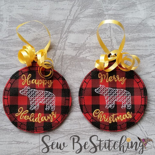Rustic Bear Holiday Ornaments - Embroidery Design - DIGITAL Embroidery DESIGN