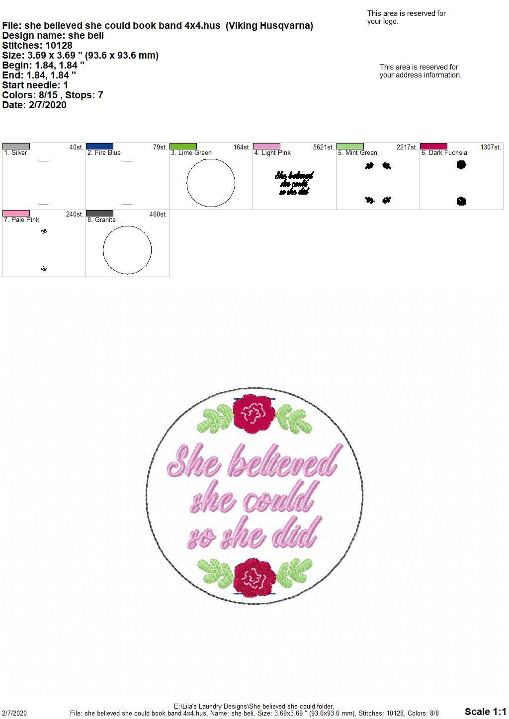 She Believed She Could Book Band - Digital Embroidery Design